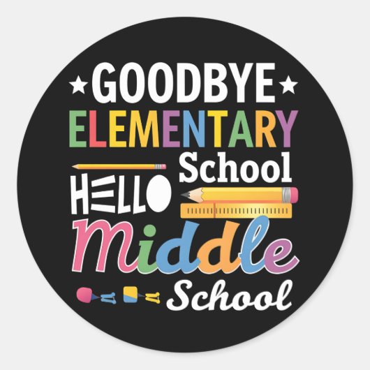 Vaarwel elementaire school Hallo middelbare school Ronde Sticker (Voorkant)