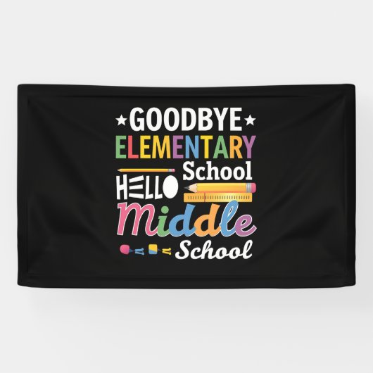 Vaarwel elementaire school Hallo middelbare school Spandoek (Horizontaal)