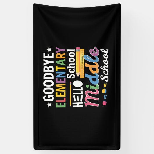 Vaarwel elementaire school Hallo middelbare school Spandoek (Verticaal)
