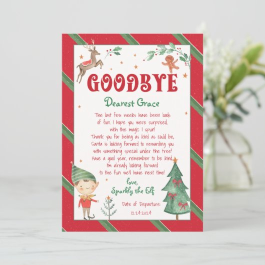 Vaarwel Elf Kerst Magische Elfen Printable Kaart (Staand voorkant)