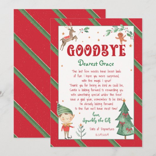 Vaarwel Elf Kerst Magische Elfen Printable Kaart (Voorkant / Achterkant)