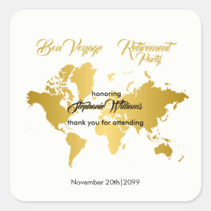 Vaarwel Gouden Rand Wereldkaart Pensioenfeest Vierkante Sticker