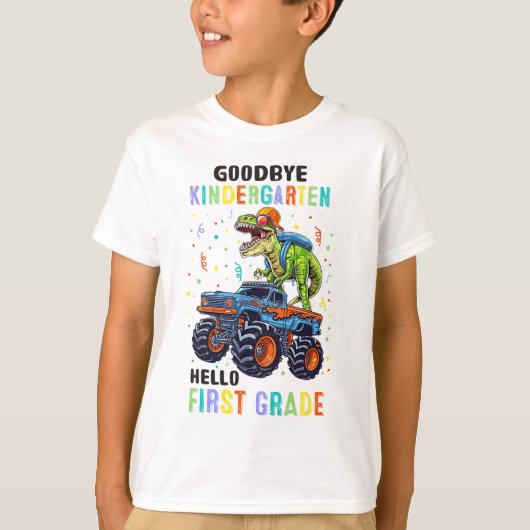 Vaarwel Kindergarten Hallo 1e graad Dinosaur Boys T-shirt (Voorkant)