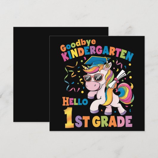 Vaarwel Kindergarten Hallo eerste graad Unicorn Kaart (Voorkant / Achterkant)