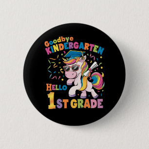 Vaarwel kleuterschool, hallo 1e klas eenhoorn ronde button 5,7 cm
