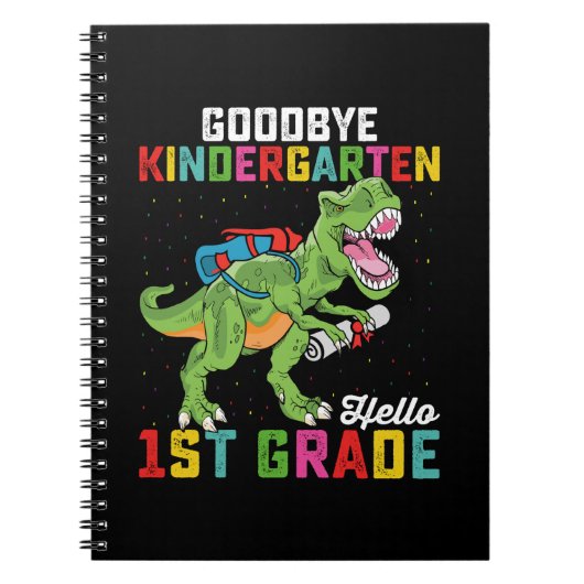 Vaarwel kleuterschool hallo eerste klas T Rex Scho Notitieboek (Voorkant)