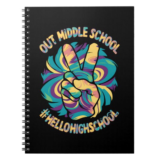 Vaarwel Middel Hallo Middelbare School Tie Dye Notitieboek (Voorkant)