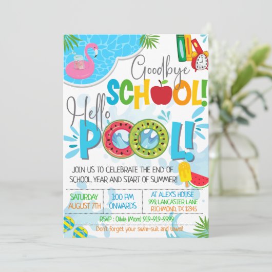 Vaarwel school Hallo pool einde schoolpartij Kaart (Staand voorkant)