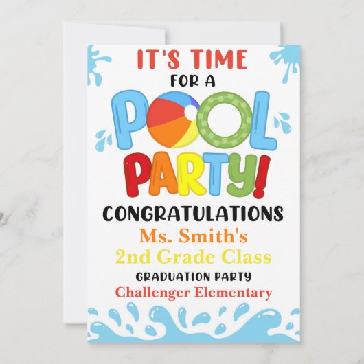 Vaarwel school Hallo pooluitnodiging, einde jaar Kaart (Achterkant)