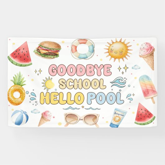 Vaarwel school, hallo zomer, einde school banner (Horizontaal)