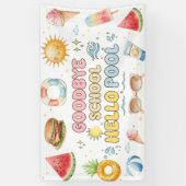 Vaarwel school, hallo zomer, einde school banner (Verticaal)