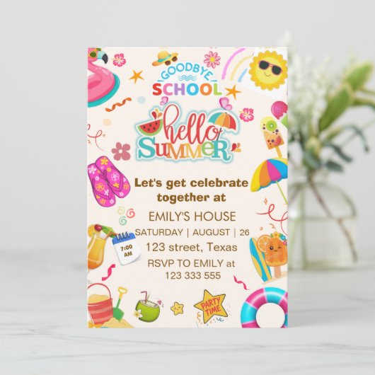VAARWEL SCHOOL Hallo zomer FEEST, Einde van het sc Kaart (Staand voorkant)