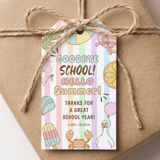 Vaarwel School Hallo Zomer Strepen Cadeautags Cadeaulabel