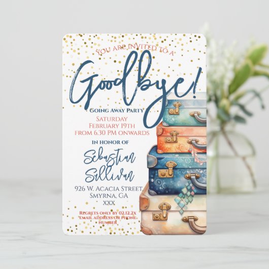 Vaarwel weggaan feest kaart (Staand voorkant)