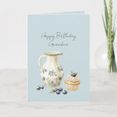 Vaas Blauwe bessen Cupcake Verjaardag Kaart (Voorkant)