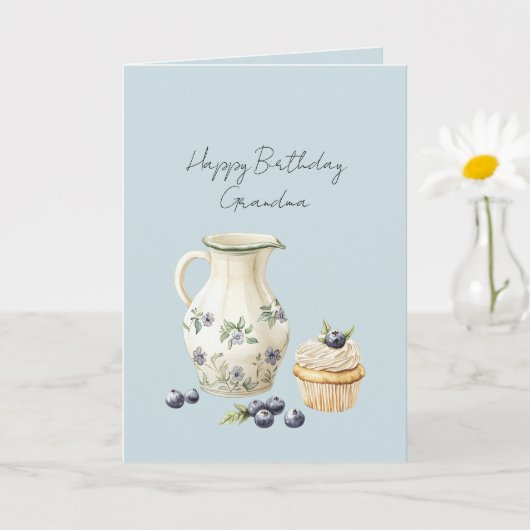 Vaas Blauwe bessen Cupcake Verjaardag Kaart (Kleine Plant)