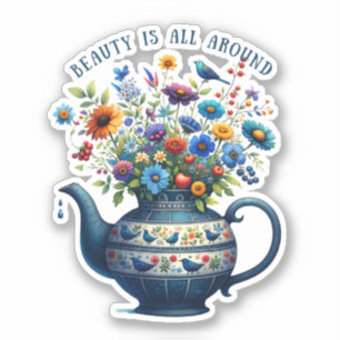 Vaas Bloemen Schoonheid Overal Sticker