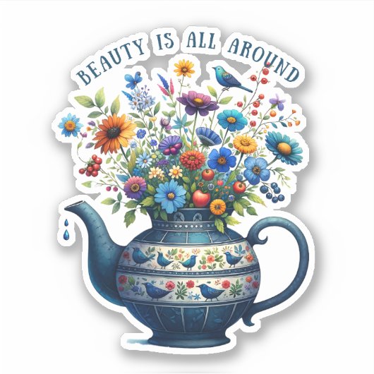Vaas Bloemen Schoonheid Overal Sticker (Voorkant)