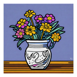 Vaas en bloemen Glanzend Poster