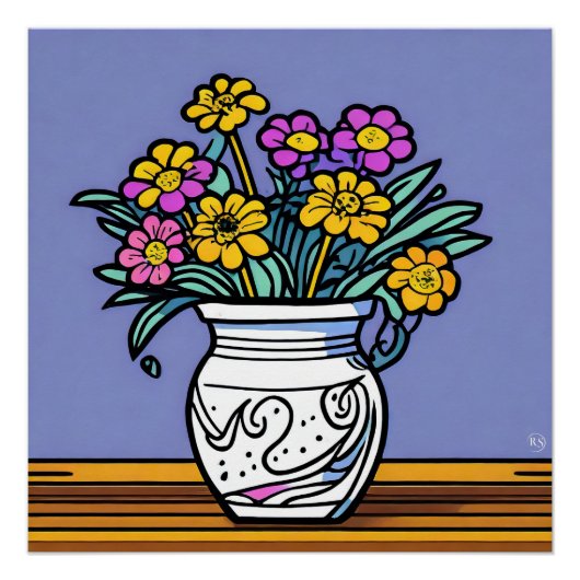 Vaas en bloemen Glanzend Poster (Voorkant)