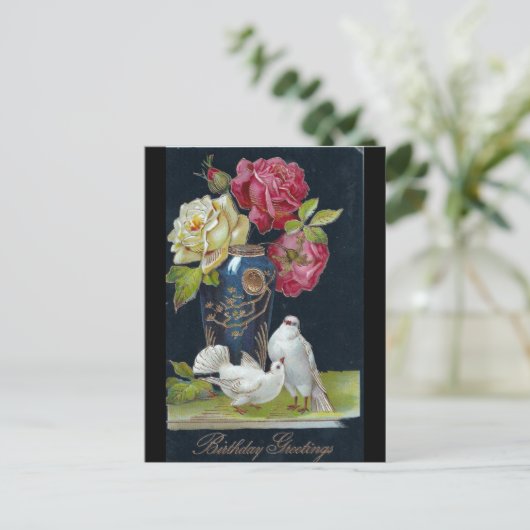 Vaas en duiven ter gelegenheid van een verjaardag briefkaart (Staand voorkant)