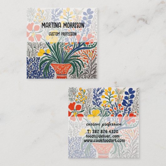 Vaas en wilde bloemen vierkante visitekaartje (Voorkant / Achterkant)