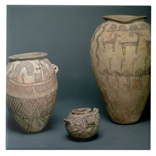 Vaas gedecoreerd met verschillende frites van dier tegeltje (Voorkant)