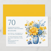 Vaas Geel Blauw Bloemen 70e Verjaardag Kaart (Voorkant / Achterkant)