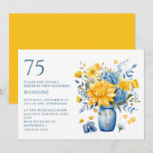 Vaas Geel Blauw Bloemen 75e Verjaardag Kaart (Voorkant / Achterkant)