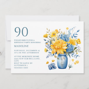 Vaas Gele Blauwe Bloemen 90ste Verjaardag Kaart