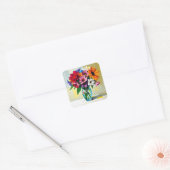 Vaas in impasto-stijl met kleurrijke bloemen vierkante sticker (Envelop)