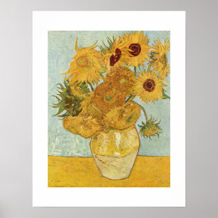 Vaas met 12 zonnebloemen van Gogh Origineel aspect Poster
