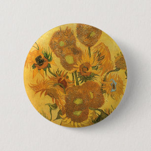 Vaas met 15 zonnebloemen van Vincent van Gogh Ronde Button 5,7 Cm