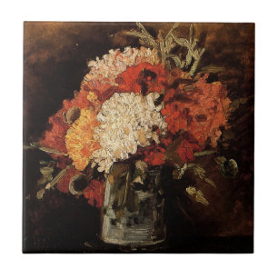 Vaas met anjers door Vincent van Gogh Tegeltje