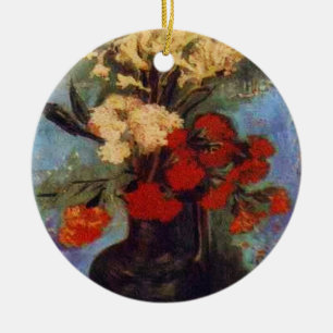 vaas met anjers en andere bloemen keramisch ornament