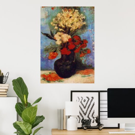 vaas met anjers en andere bloemen van Gogh Poster (Thuiskantoor)