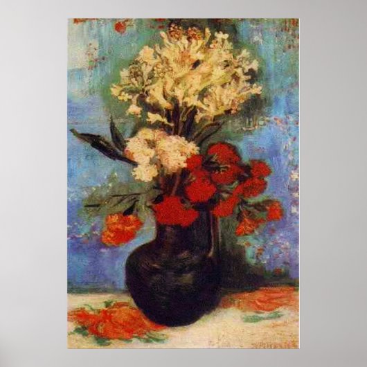 vaas met anjers en andere bloemen van Gogh Poster (Voorkant)