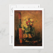 Vaas met anjers en Rozen en een fles Feestdagenkaart (Voorkant / Achterkant)