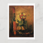 Vaas met anjers en Rozen en een fles Feestdagenkaart (Voorkant)