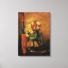 Vaas met anjers en Rozen en een fles, Vince Canvas Afdruk