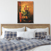 Vaas met anjers en Rozen en een fles, Vince Canvas Afdruk (Insitu (Slaapkamer))