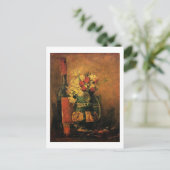 Vaas met anjers en Rozen en een flesje Feestdagenkaart (Staand voorkant)