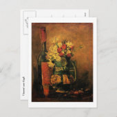 Vaas met anjers en Rozen en een flesje Feestdagenkaart (Voorkant / Achterkant)