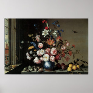 Vaas met bloemen bij een raam, Balthasar van der A Poster