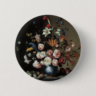 Vaas met bloemen bij een venster, Balthasar van de Ronde Button 5,7 Cm