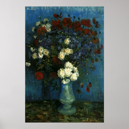 vaas met bloemen en papavers, van Gogh Poster (Voorkant)