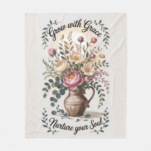 Vaas met bloemen groeien met Grace Quote Fleece Deken (Voorkant)