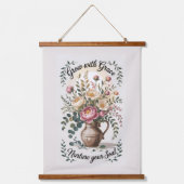 Vaas met bloemen groeien met Grace Quote Hangend Wandkleed (Voorkant)