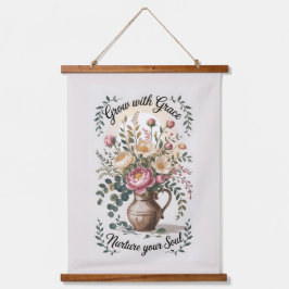 Vaas met bloemen groeien met Grace Quote Hangend Wandkleed