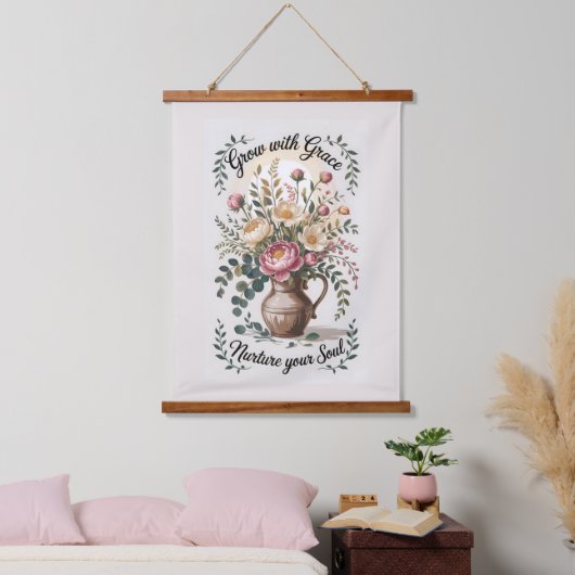 Vaas met bloemen groeien met Grace Quote Hangend Wandkleed (Slaapkamer)